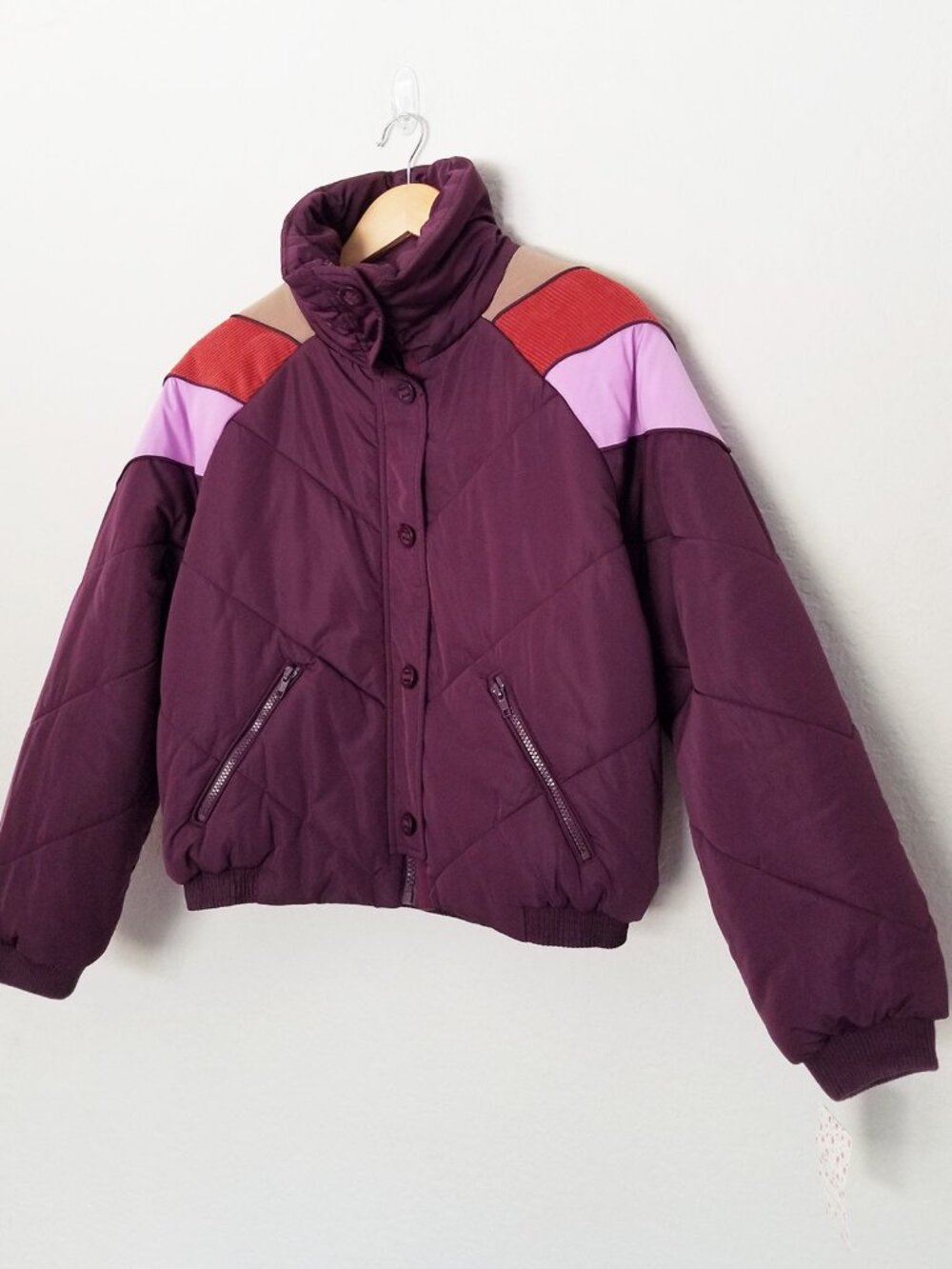 NEW Free People Heidi Ski Puffer Jacket XS in Wine Purple Retro Colorblock $128 - Picture 5 of 16